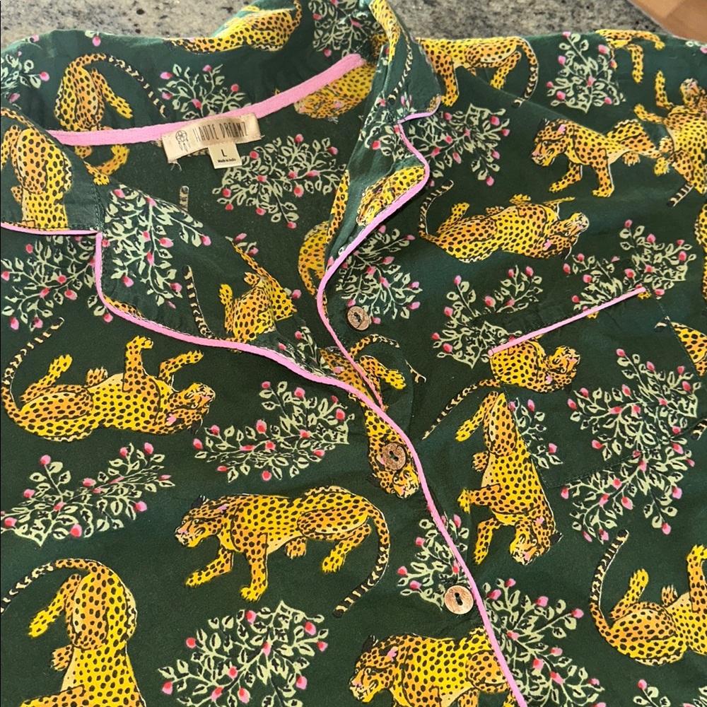 Leopard Print Pajama Set - Green - Picture 2 of 2